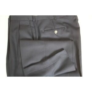 SLATES Men's Pants Navy Blue Wool Poly Blend Pleated Cuffed Waist 38 x 30